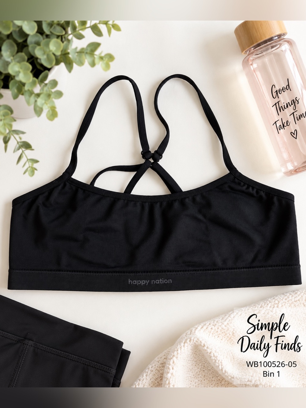 Happy Nation XL Black Seamless Strappy Bralette Criss Cross